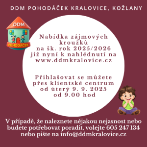 Nabídka zájmových kroužků již na našich stránkách www.ddmkralovice.cz